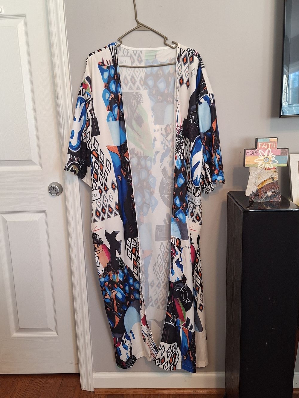 Abstract Geometric Tribal Print Open-Front Duster Kimono Cover Up